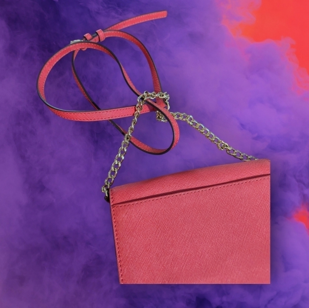 🌺 Michael Michael Kors Coral Wallet on Chain Crossbody EUC - Picture 7 of 11
